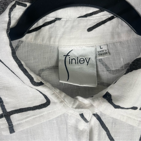 Finley Linen Tunic L White Black Line Art Print Minimalist Boho Lagenlook Top - Picture 6 of 11
